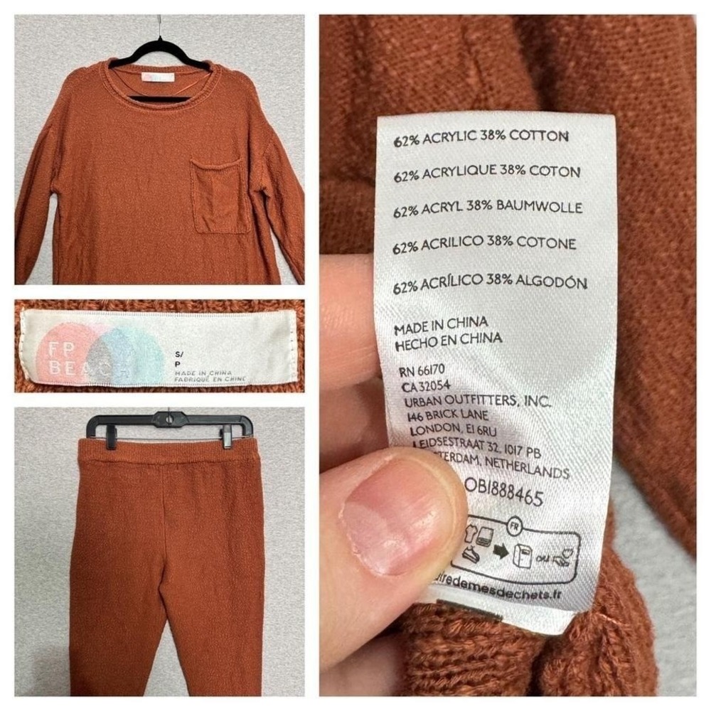 Free People Beach Rust Lounge Set Sz S Knit Sweater Flare Pants Boho Coastal - Picture 7 of 8